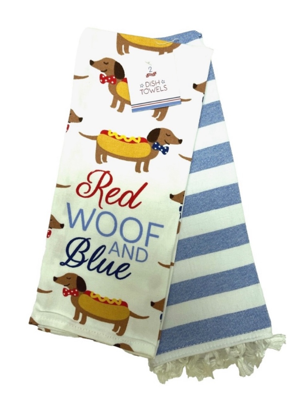 Dachshund nwt hot dog Kitchen Towels Red, Blue, White and stripes Fourth of July